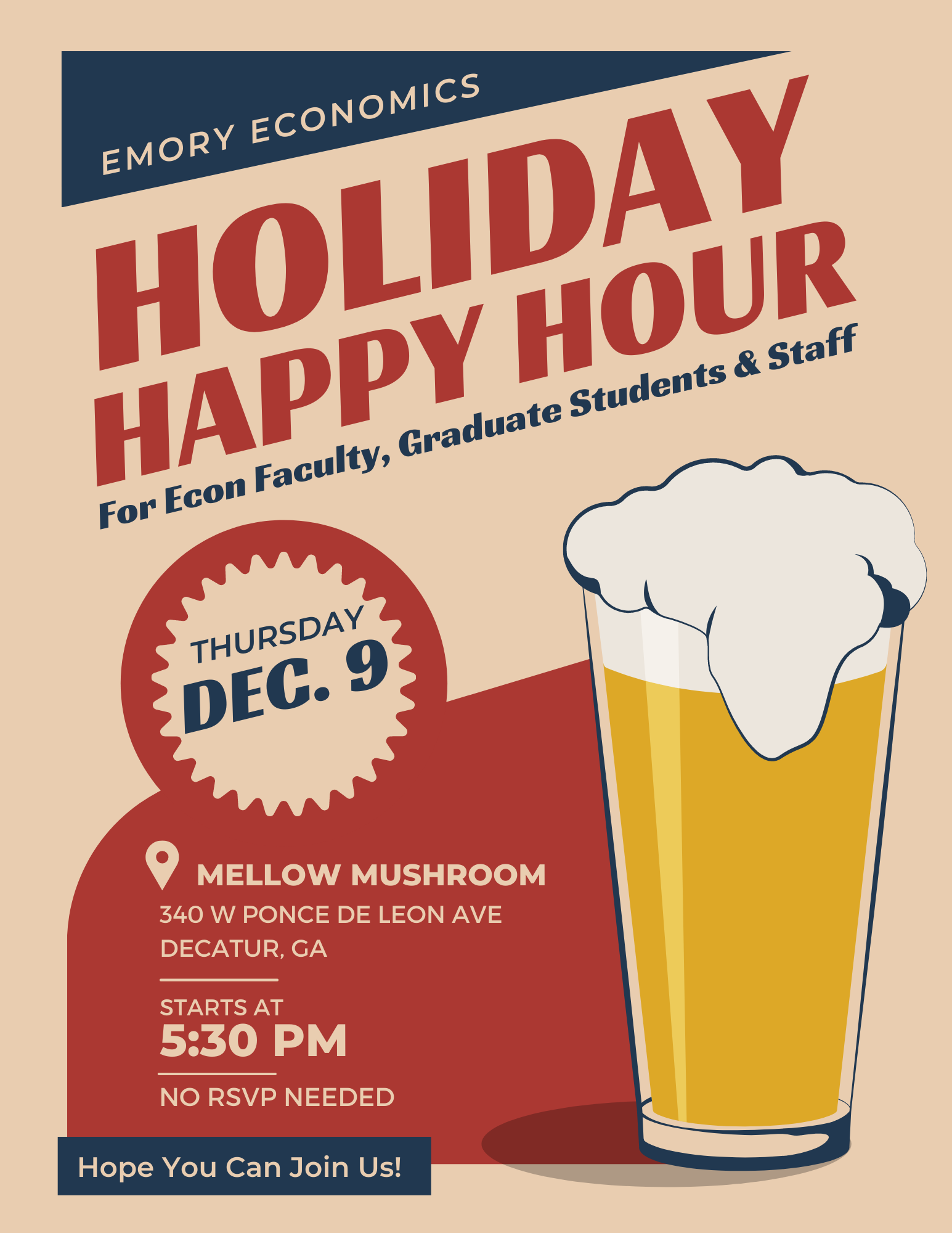 Holiday Happy Hour for Economics Faculty, Graduate Students and Staff
