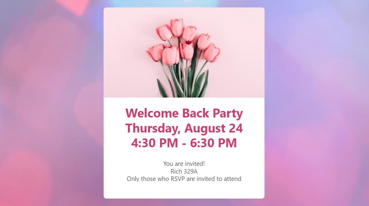 Welcome Back Party August 24, 2023
